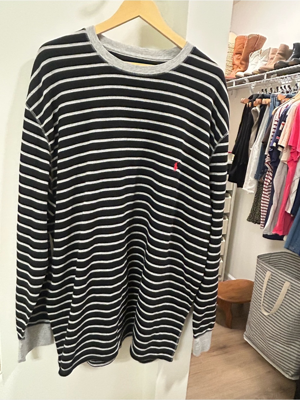 Men's Black & White Striped Long-Sleeve Shirt - Ralph Lauren